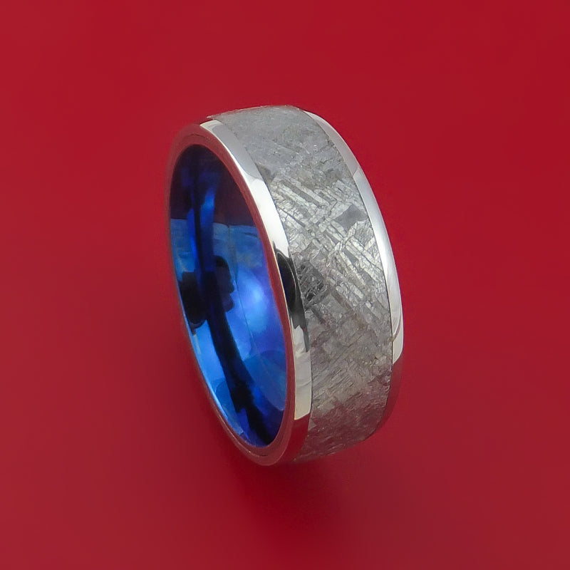 Cobalt Chrome Ring with Gibeon Meteorite Inlay and Interior Anodized Titanium Sleeve Custom Made Band