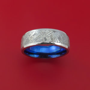Cobalt Chrome Ring with Gibeon Meteorite Inlay and Interior Anodized Titanium Sleeve Custom Made Band
