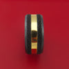 Wide Black Zirconium Ring with 18k Yellow Gold and Celtic Laser-Etched Design Inlays Custom Made Band