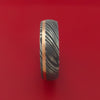 Damascus Steel Ring with 14k Rose Gold Inlay and Interior Anodized Titanium Sleeve Custom Made Band