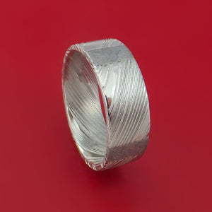 Kuro Damascus Steel Ring with Vertical Gibeon Meteorite Inlays Custom Made Band