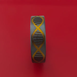 Black Zirconium Ring with DNA Strand Milled and Anodized Inlays and Interior Anodized Sleeve Custom Made Band