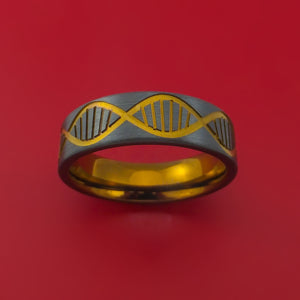 Black Zirconium Ring with DNA Strand Milled and Anodized Inlays and Interior Anodized Sleeve Custom Made Band