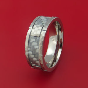Cobalt Chrome Hammered Ring with Silver Carbon Fiber Inlay Custom Inlay