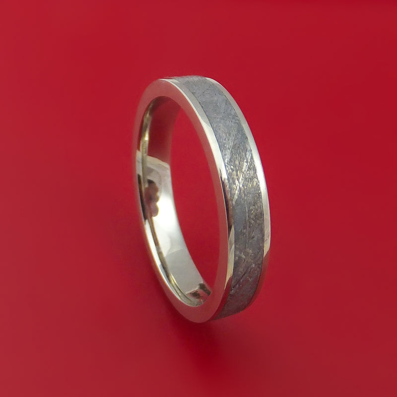 14k White Gold Ring with Gibeon Meteorite Inlay Custom Made Men's ...