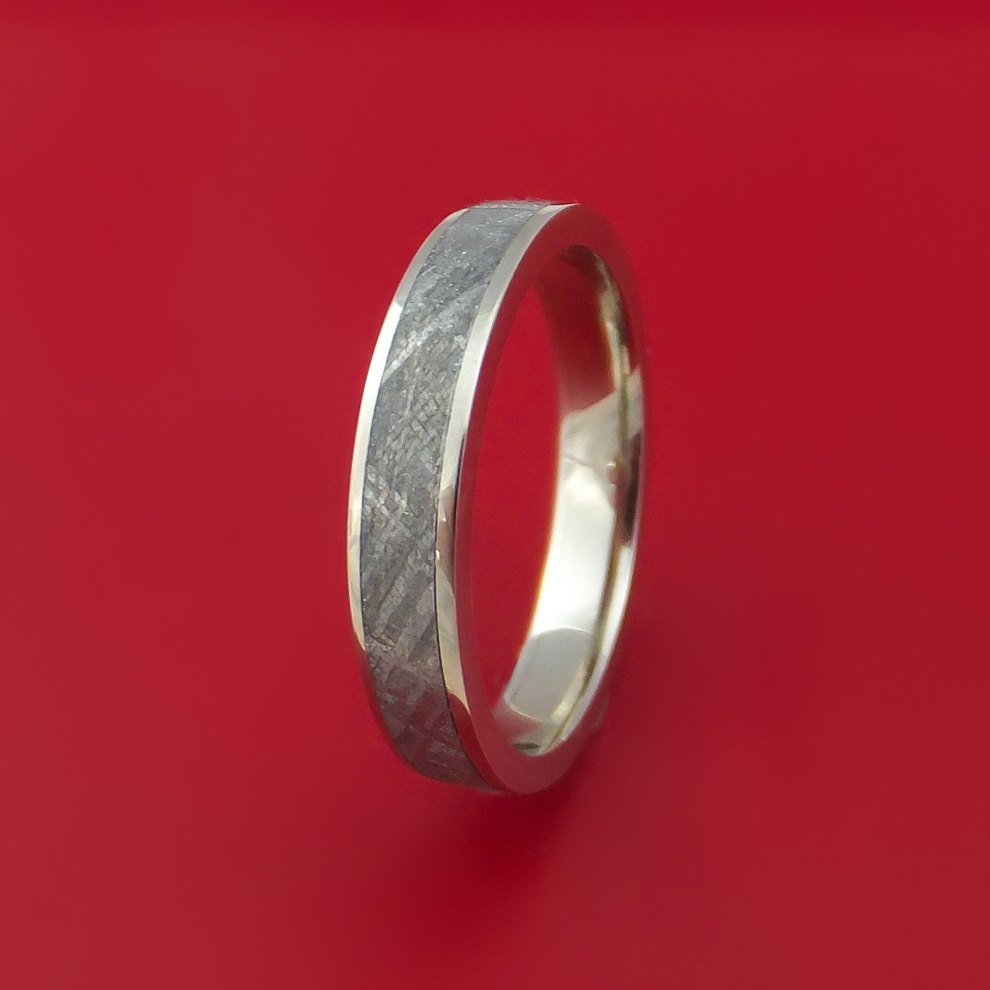 14k White Gold Ring with Gibeon Meteorite Inlay Custom Made Men's ...