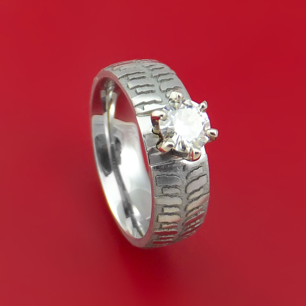 Cobalt Chrome Carved Tread Design Ring with Moissanite Custom Made Band