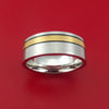 Cobalt Chrome Ring with 14k Yellow Gold and Black Antiqued Groove Inlays Custom Made Band