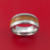 Damascus Steel Ring with Hardwood Inlay Custom Made
