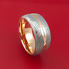 Wide Damascus Steel Ring with 14k Rose Gold Inlay and Interior 14k Rose Gold Sleeve Custom Made Band