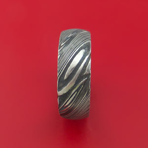 Kuro Damascus Steel Ring with Interior Hardwood Sleeve Custom Made Band