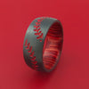 Black Zirconium Ring with Baseball Dual Stitching and Cerakote Inlays and Interior Hardwood Sleeve Custom Made Band