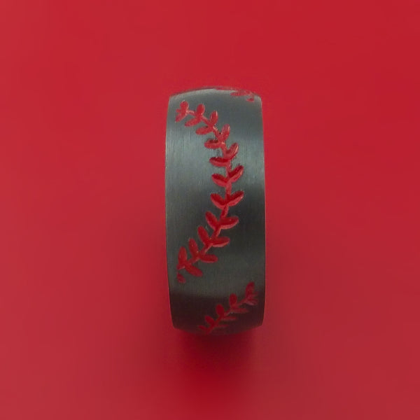 Black Zirconium Ring with Baseball Dual Stitching and Cerakote Inlays ...