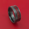 Black Zirconium Ring with Guitar String and Red Heart Wood Inlays Custom Made Band