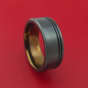 Black Zirconium Ring with Groove Inlay and Interior Anodized Sleeve Custom Made Band