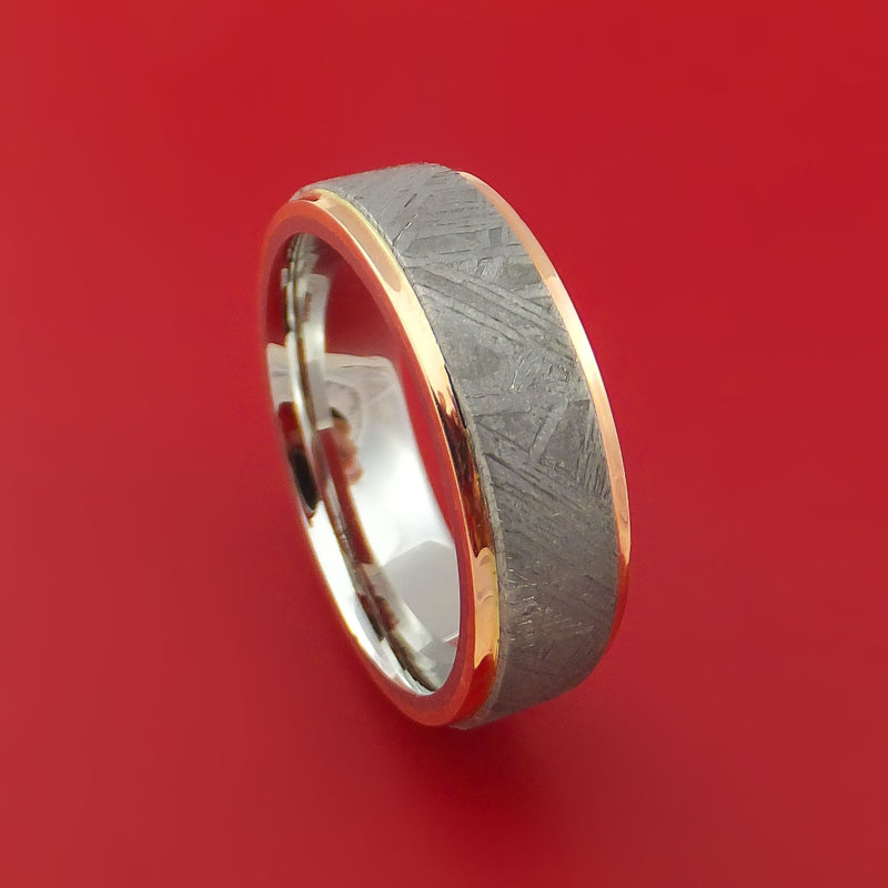 Cobalt Chrome Ring with Gibeon Meteorite Inlay and 14k Rose Gold Edges Custom Made Band