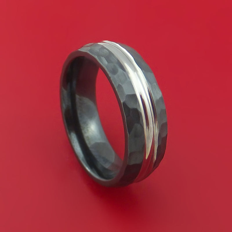 Black Zirconium Ring with Hammer Finish Custom Made Band