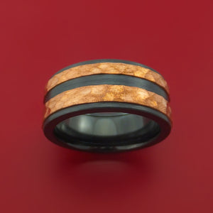 Black Zirconium Ring with Raised Hammered Copper Inlays Custom Made Band