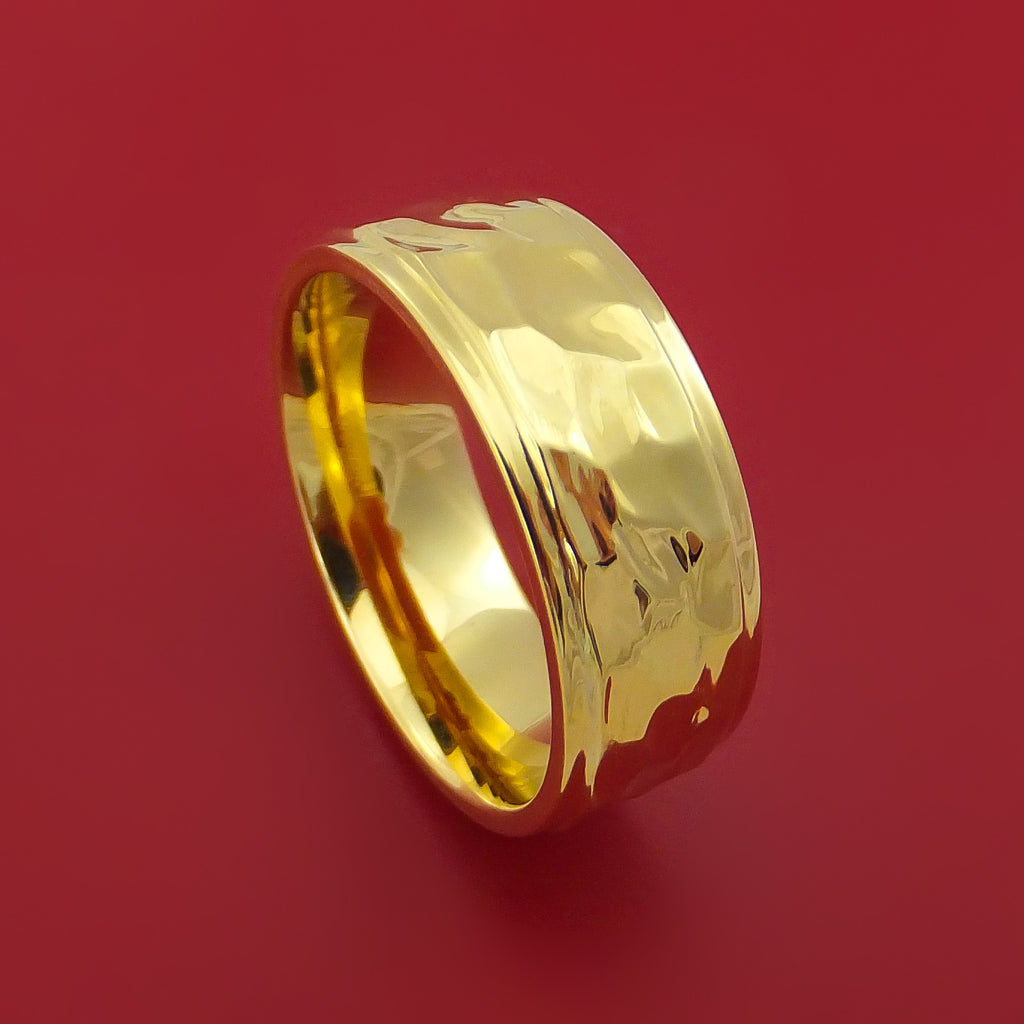 Hammered 14K Yellow Gold Classic Style Wedding Band Custom Made