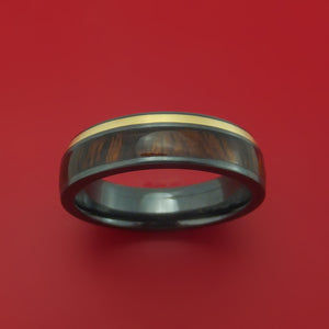 Black Zirconium Ring with 14k Yellow Gold and Hardwood Inlays Custom Made Band