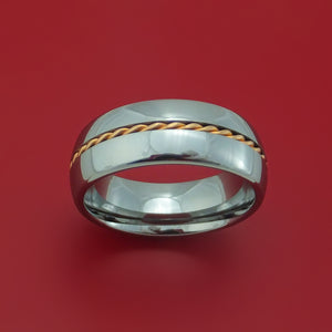 Tungsten Ring with Rose Gold Inlay Custom Made Band