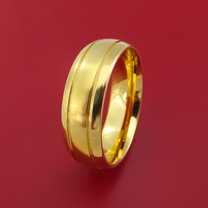 14k Yellow Gold Ring with Groove Inlay Custom Made Band