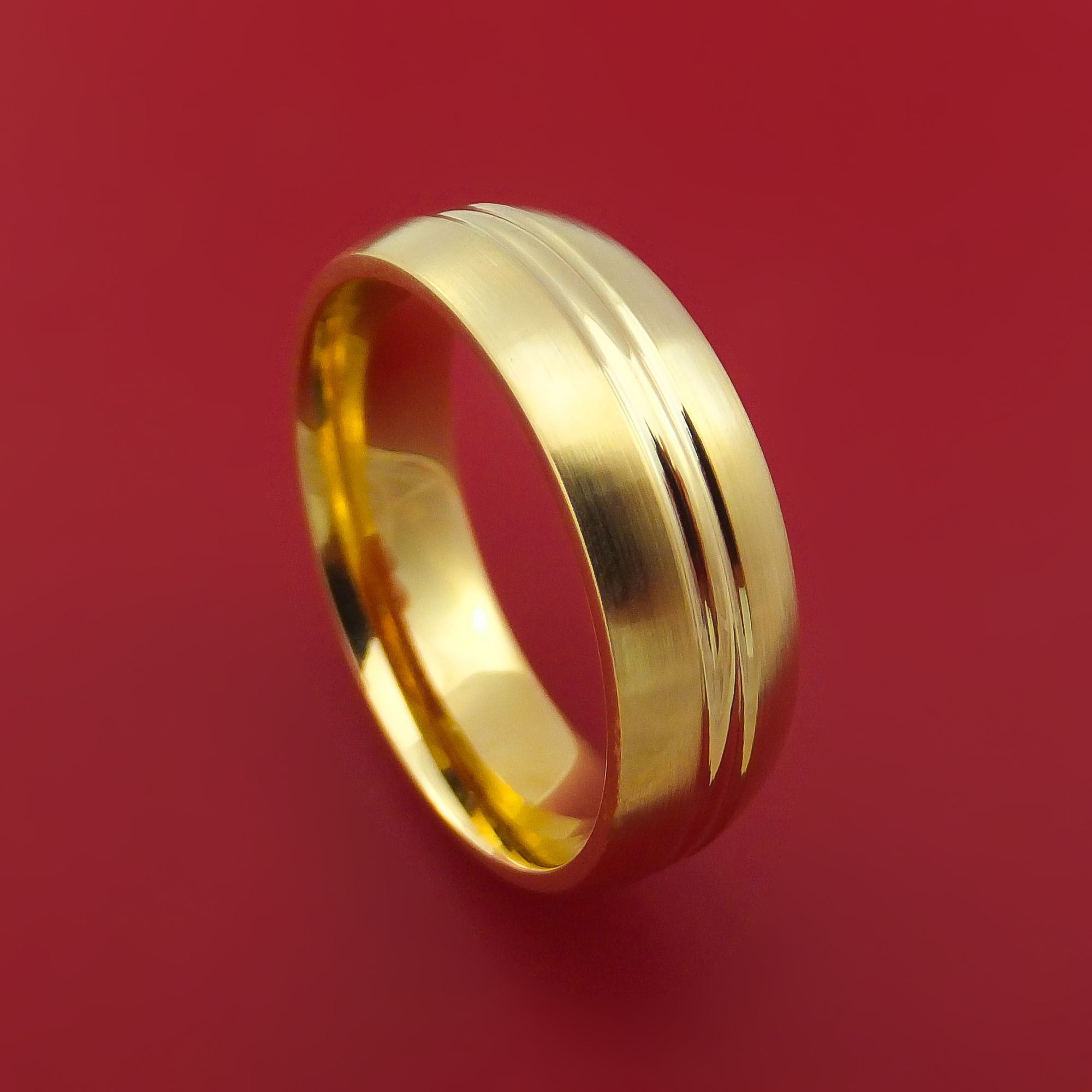 Men's Modern Wedding Band 14k Satin Gold Comfort Fit Ring