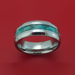 Tungsten Ring with Turquoise Inlay Custom Made Band