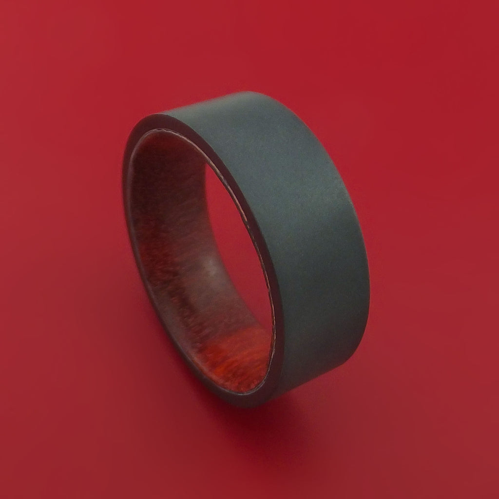 Black Zirconium Ring with Interior Hardwood Sleeve Custom Made Band
