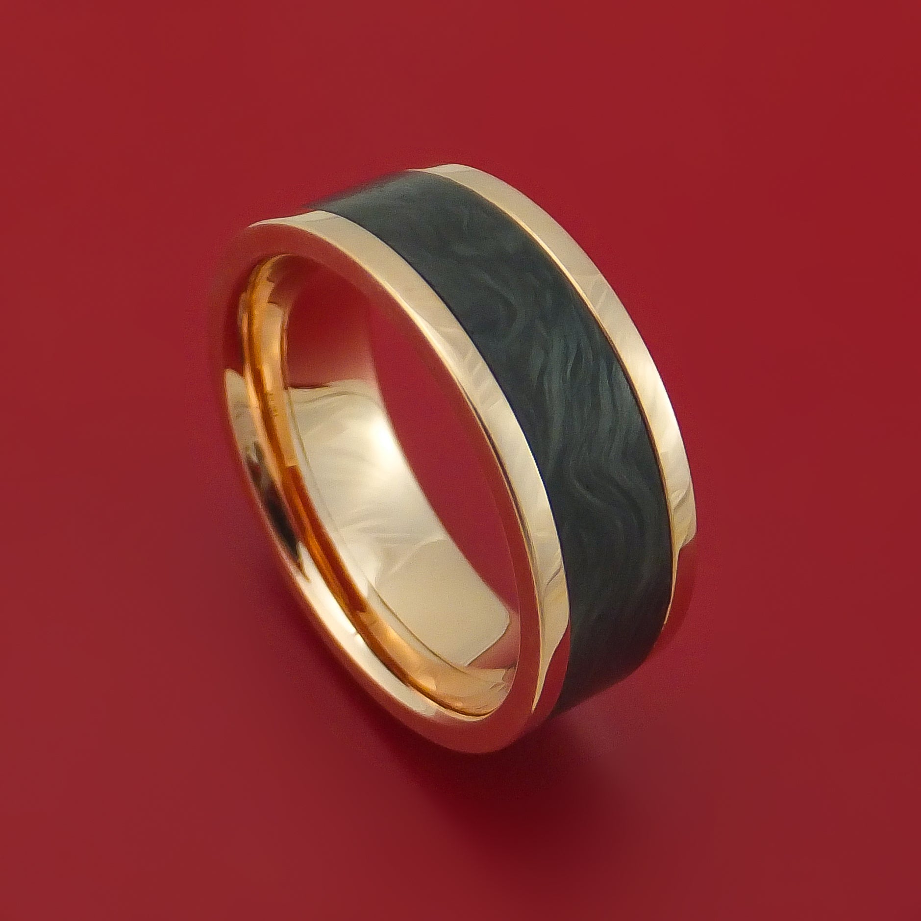 14k Rose Gold Ring with Forged Carbon Fiber Inlay Custom Made Men's Wedding  Band – Stonebrook Jewelry