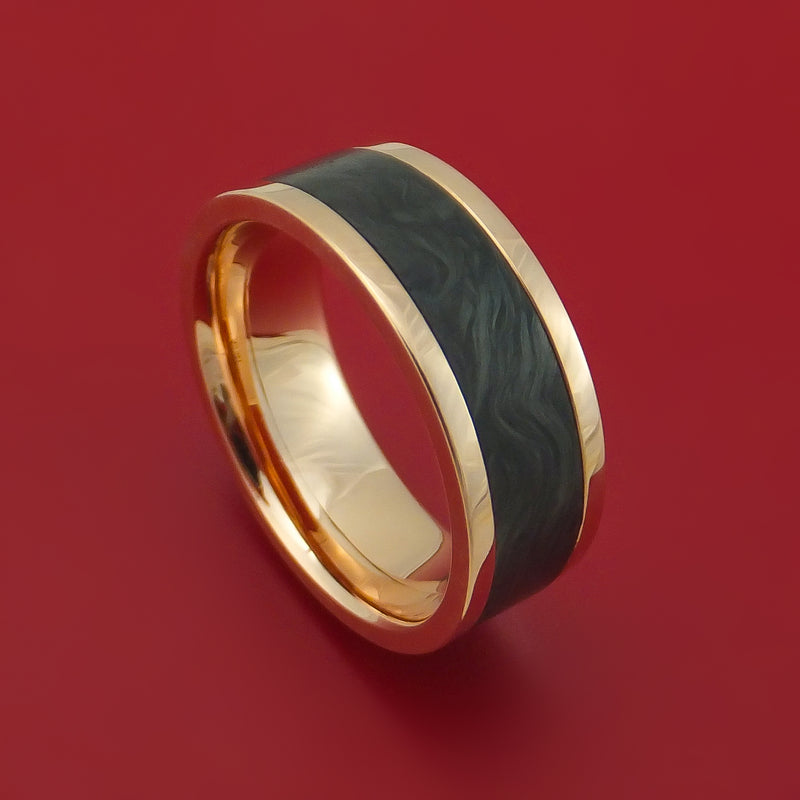 14k Rose Gold Ring with Forged Carbon Fiber Inlay Custom Made Band