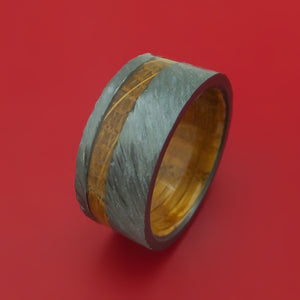 Wide Black Zirconium Ring with Hardwood Inlay and Interior Hardwood Sleeve Custom Made Band