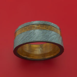Wide Black Zirconium Ring with Hardwood Inlay and Interior Hardwood Sleeve Custom Made Band