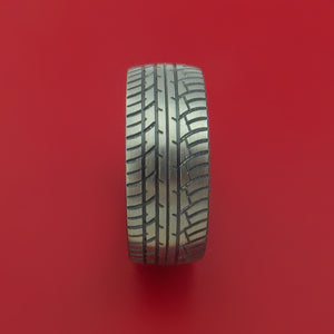 Black Zirconium Ring with Tire Tread Pattern Inlay Custom Made Band