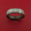 Damascus Steel Ring with Copper Inlay and Interior Hardwood Sleeve Custom Made Band