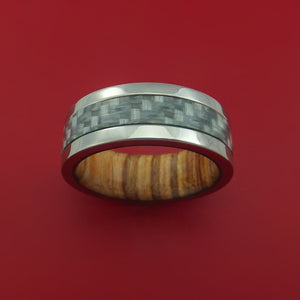 Titanium Ring with Silver Carbon Fiber Inlay and Interior Hardwood Sleeve Custom Made Band