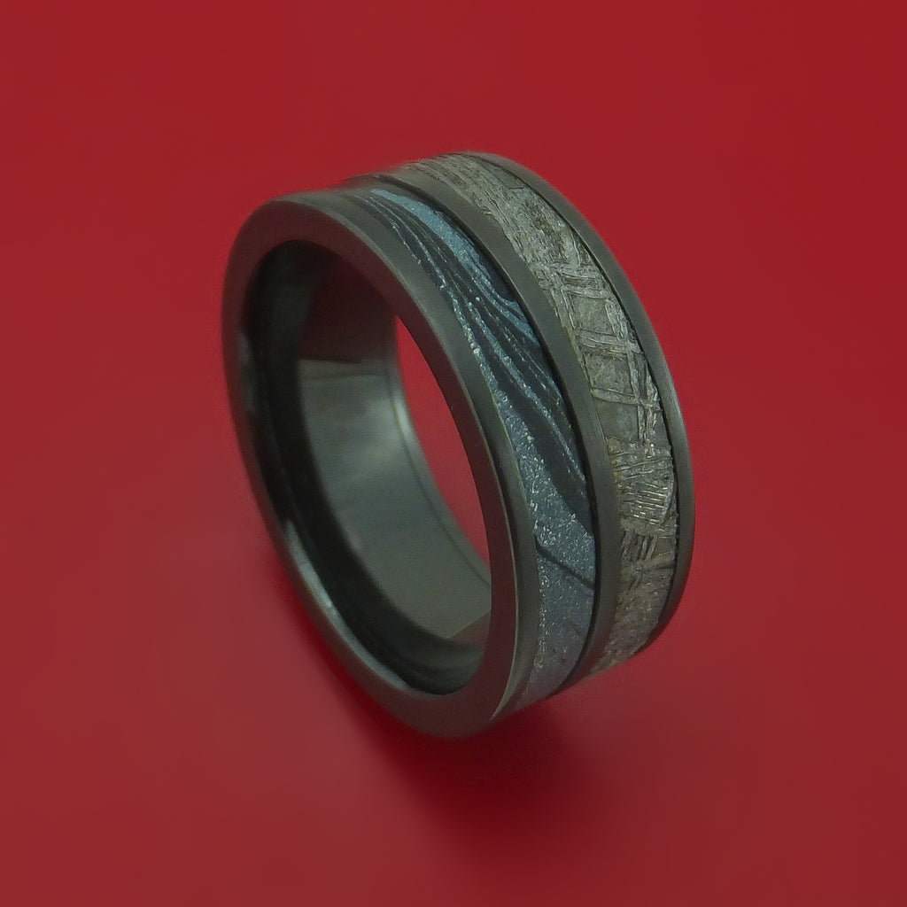 Black Zirconium M3 Mokume And Gibeon Meteorite Ring Custom Made Band
