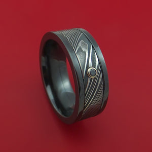 Black Zirconium Ring with Kuro Damascus Steel Inlay and Black Diamond Custom Made Band