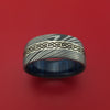 Damascus Steel Celtic Ring With 14K White Gold Inlay And Hardwood Sleeve Custom Made Band