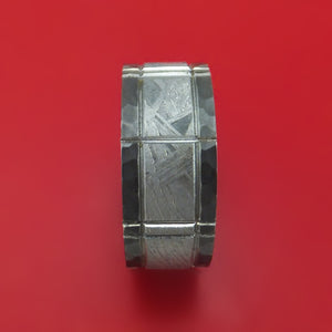 Black Zirconium and Meteorite Crosshatch Design Ring Custom Made Band