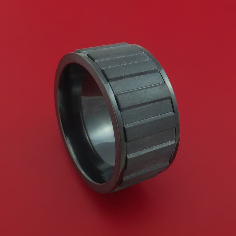 Wide Black Zirconium Spinner Ring with Milled Gear Design Inlay Custom Made Band