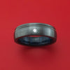 Black Zirconium Ring with Nickel-Wound Guitar String Inlay Diamond and Interior Hardwood Sleeve Custom Made Band
