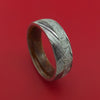 Damascus Steel Ring with Gibeon Meteorite Inlay and Interior Hardwood Sleeve Custom Made Band