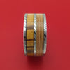Damascus Steel Guitar String and Wood Ring Custom Made Band