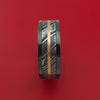 Black Zirconium Ring with Kuro Damascus Steel and 14k Rose Gold Inlays Custom Made Band