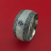 Kuro Damascus Steel Ring with Gibeon Meteorite Inlay and Sapphire Custom Made Band