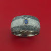 Kuro Damascus Steel Ring with Gibeon Meteorite Inlay and Sapphire Custom Made Band
