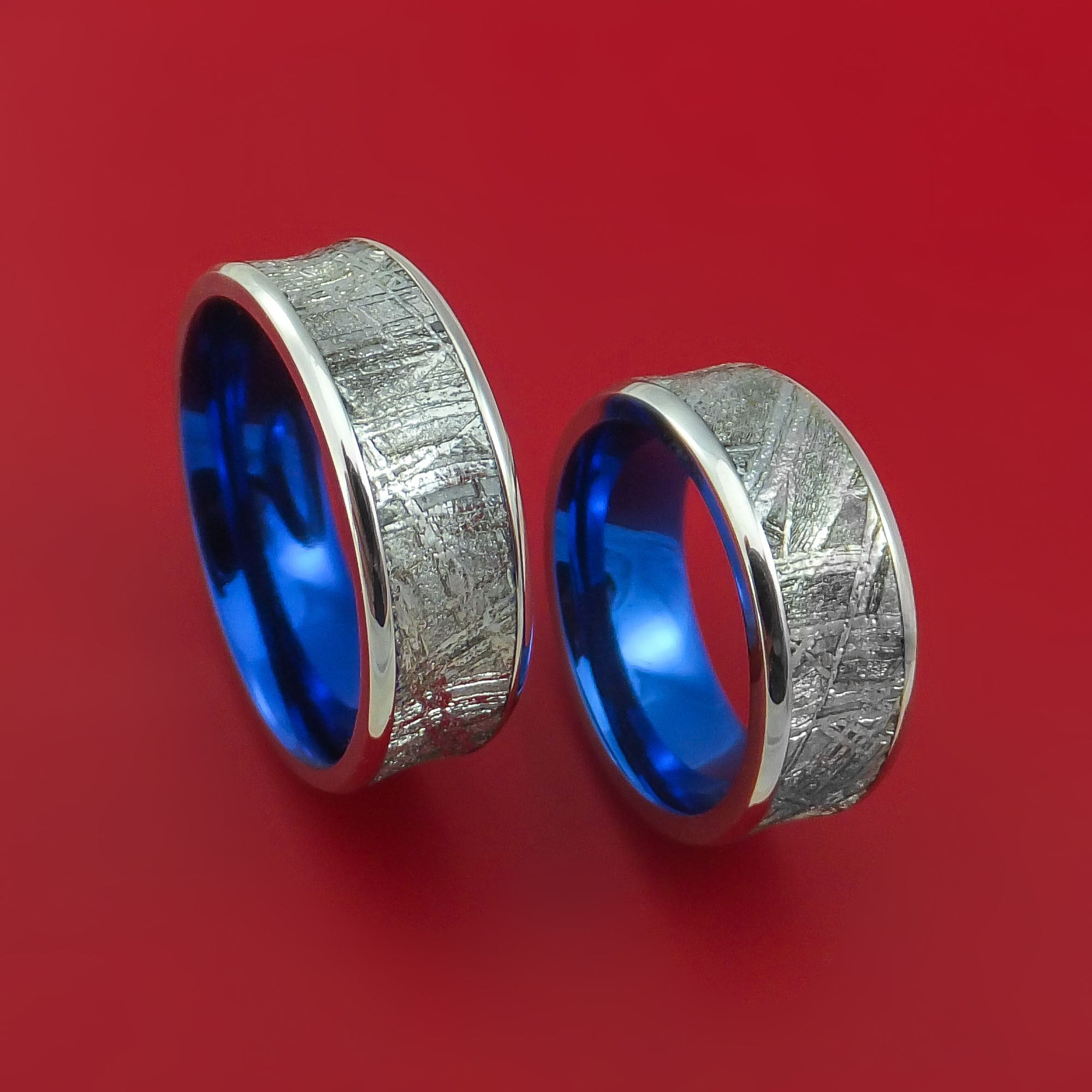 Blue Men's Ring With Gibeon Meteorite, Colorful Wedding Band