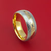 Damascus Steel Ring with 18K Yellow Gold Mokume Shakudo and 18K Yellow Gold Sleeve Custom Made Band