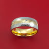 Damascus Steel Ring with 18K Yellow Gold Mokume Shakudo and 18K Yellow Gold Sleeve Custom Made Band